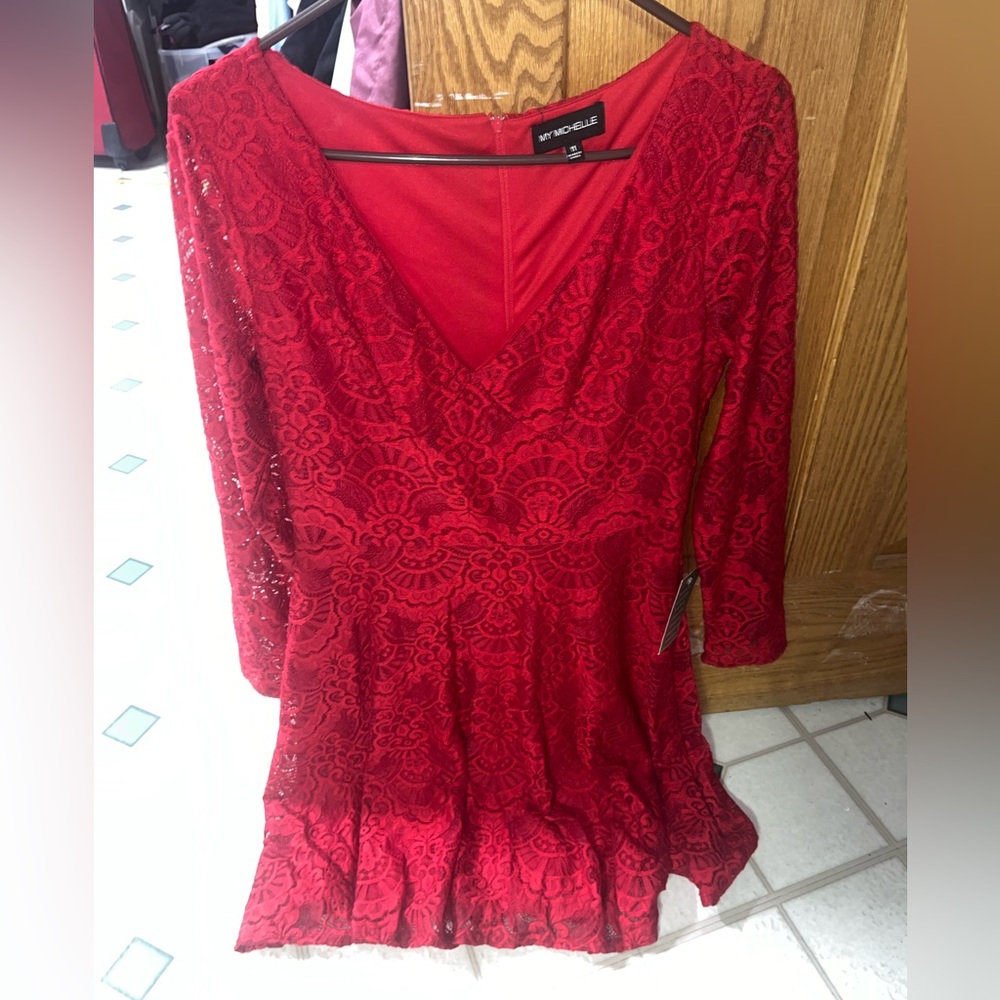 NWT Red Lace Long Sleeve Dress